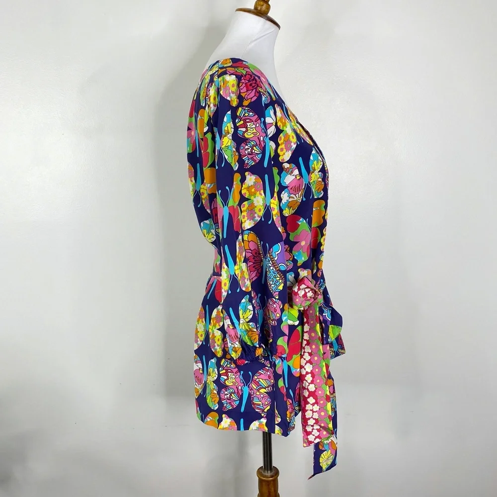 RARE NWT Lilly Pulitzer Bright Navy Out There Butterfly Silk Tunic Top XL - Picture 4 of 16